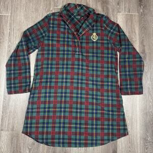 Lauren Ralph Lauren Womens Shawl-Collar Printed Fleece Sleepshirt Green Plaid XL